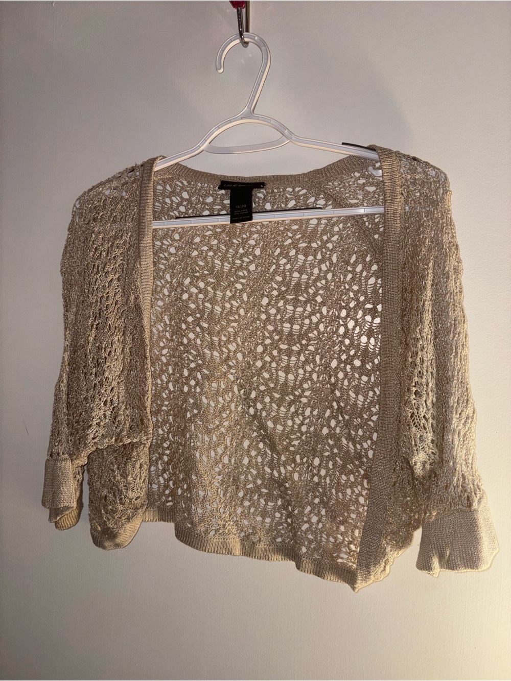 Lane Bryant Beige Open Knit Cropped Cardigan